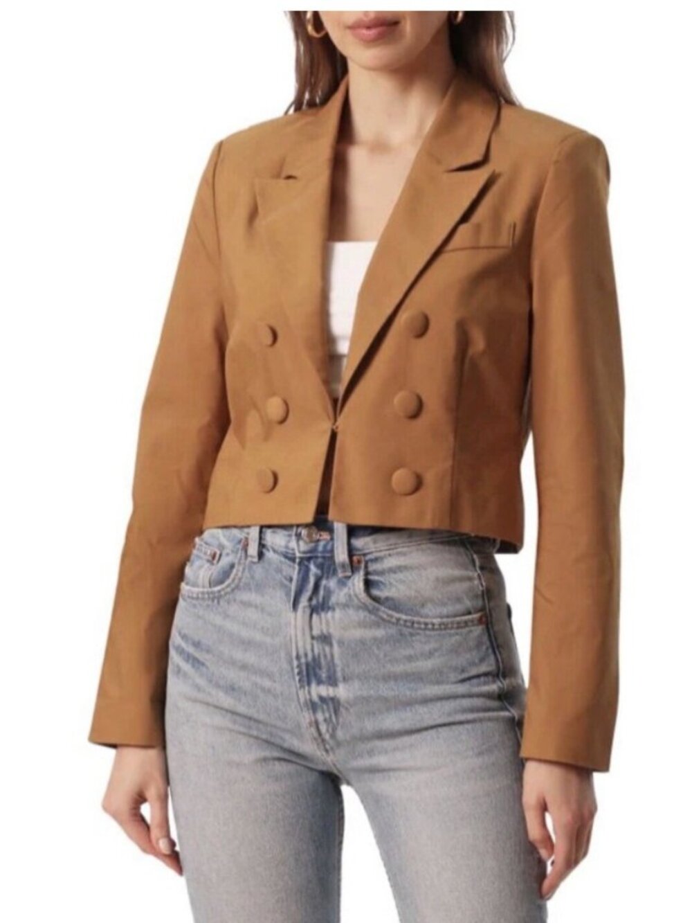 7 For All‎ Mankind Cropped Blazer Tan Lightweight Twill Womens Medium